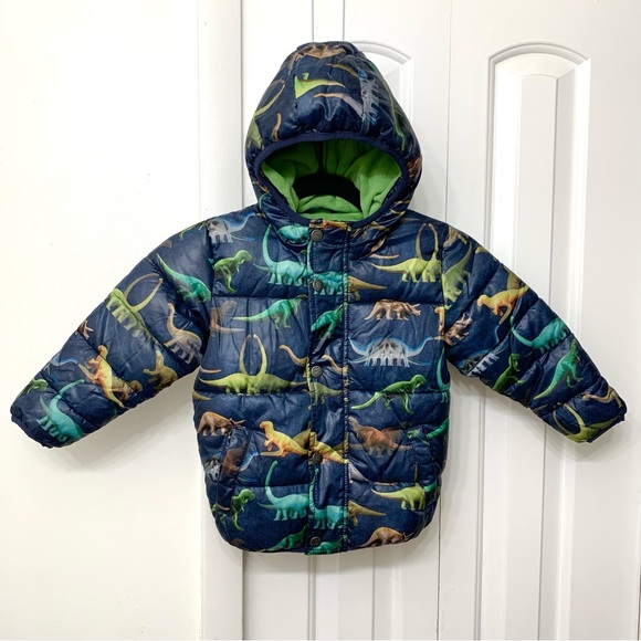 Authentic NEXT Dinosaur Adventure Kids Navy Hooded Puffer Jacket size 2 - 3 Year - Picture 1 of 12